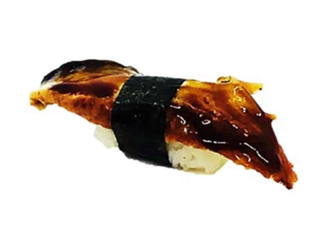 NIGIRI UNAGI: Nigiri sushi avec anguille grillée unagi, nappée de sauce sucrée.