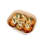 TAKOYAKI: Boulettes de poulpe Takoyaki, dorées et croustillantes avec une garniture tendre.